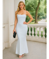 Comprar vestido de festa longo branco modelagem sereia com alças finas para formatura casamento e eventos especiais LADY DRESS
